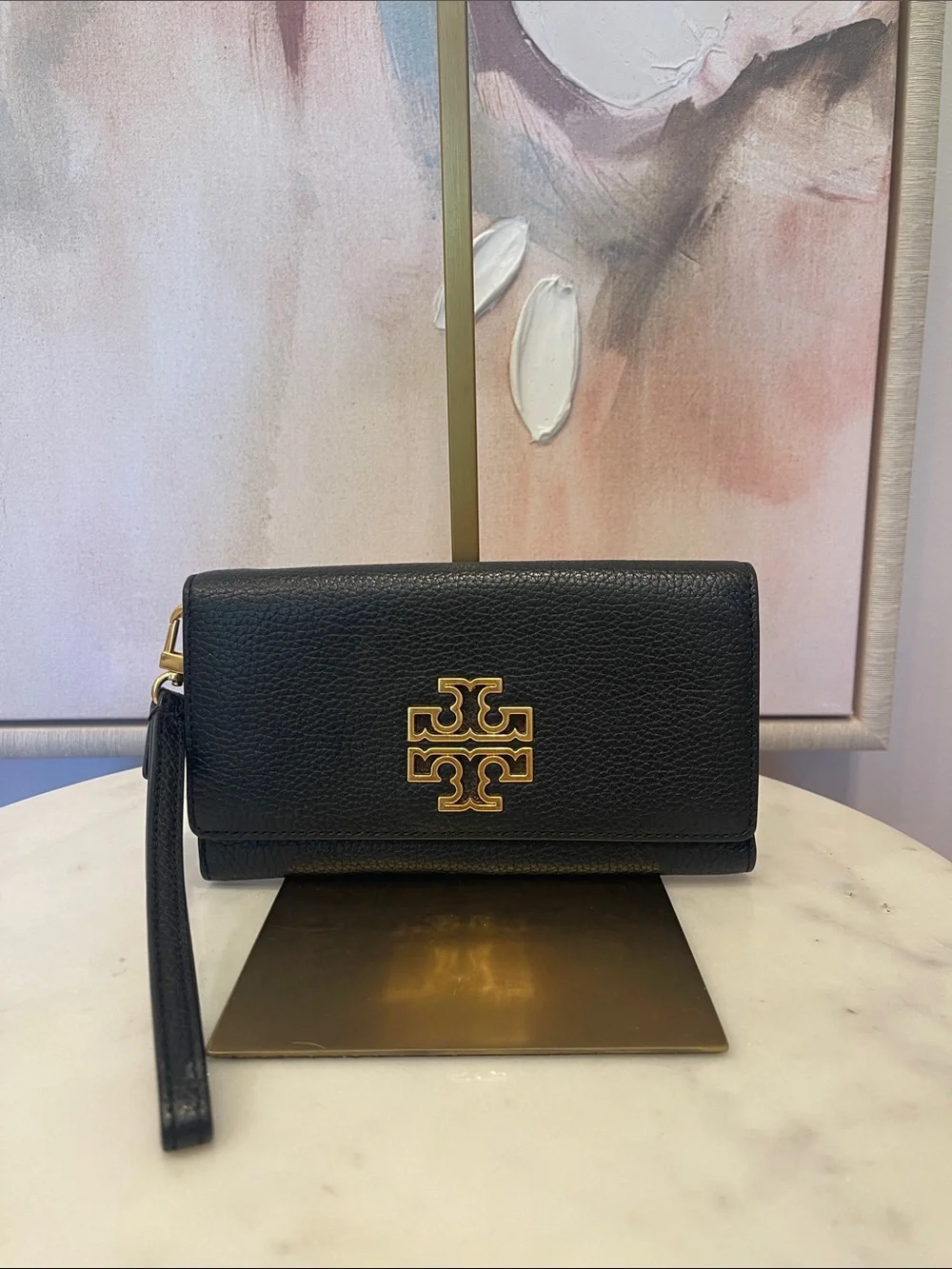 Tory Burch Black Britten Leather Wallet with Wristlet